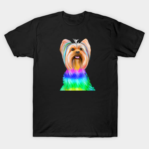 Yorkshire Terrier Dog Rainbow Painting T-Shirt by KayBee Gift Shop